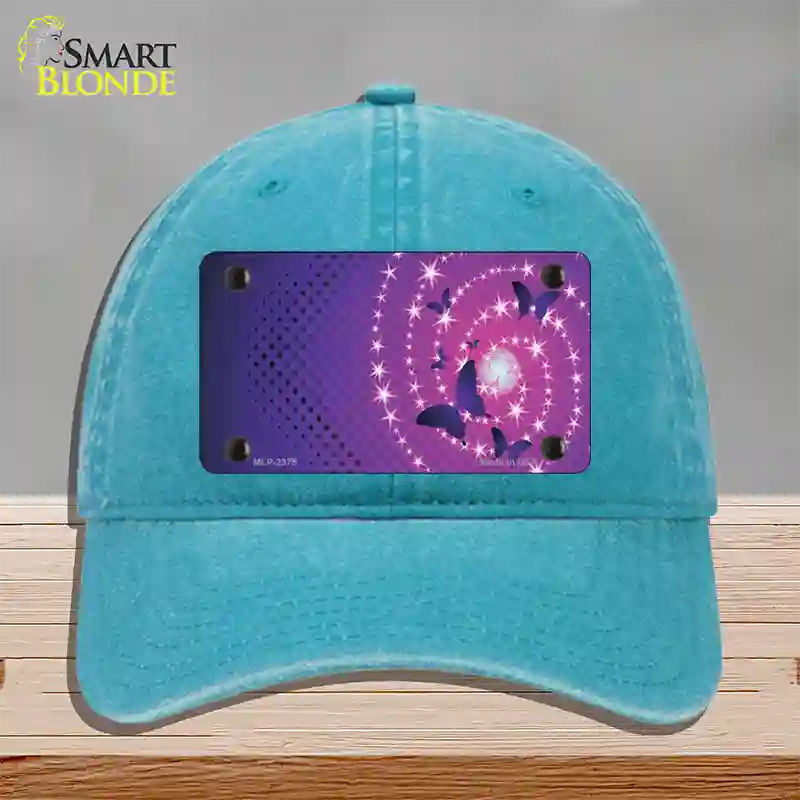 Celestial Butterflies Novelty License Plate Hat Unconstructed Cotton / Lake Blue