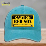 Caution Red Sox Fan Novelty License Plate Hat Unconstructed Cotton / Lake Blue