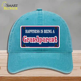 Happiness Being Grandparent Novelty License Plate Hat Unconstructed Cotton / Lake Blue