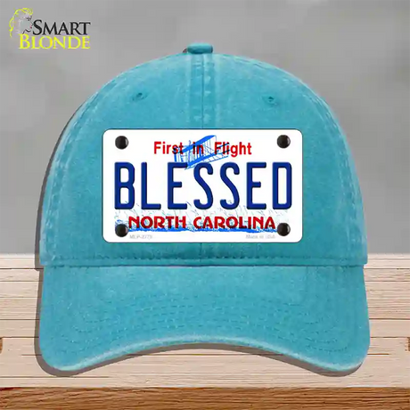 Blessed North Carolina Novelty License Plate Hat Unconstructed Cotton / Lake Blue