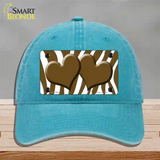 Brown White Zebra Brown Centered Hearts Novelty License Plate Hat Unconstructed Cotton / Lake Blue