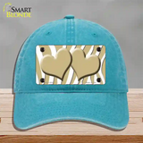 Gold White Zebra Gold Centered Hearts Novelty License Plate Hat Unconstructed Cotton / Lake Blue