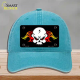 Skull Flame Novelty License Plate Hat Unconstructed Cotton / Lake Blue