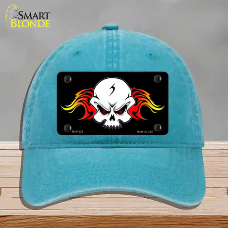 Skull Flame Novelty License Plate Hat Unconstructed Cotton / Lake Blue
