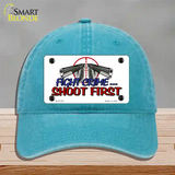 Fight Crime Shoot First Novelty License Plate Hat Unconstructed Cotton / Lake Blue