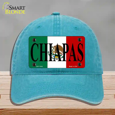 Chiapas Novelty License Plate Hat Unconstructed Cotton / Lake Blue