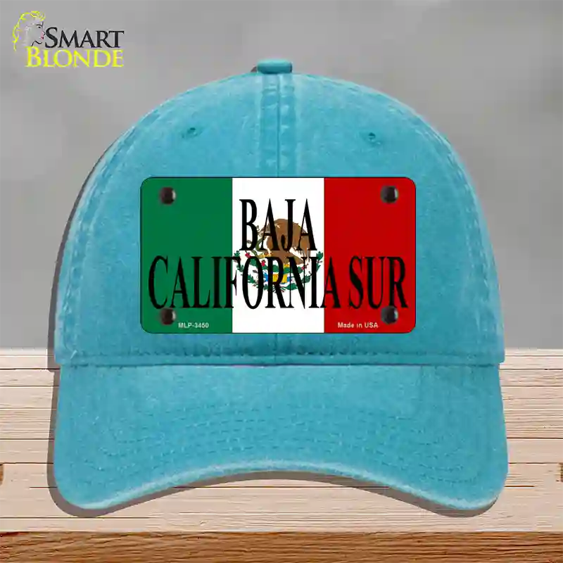 Baja California Sur Mexico Flag Novelty License Plate Hat Unconstructed Cotton / Lake Blue