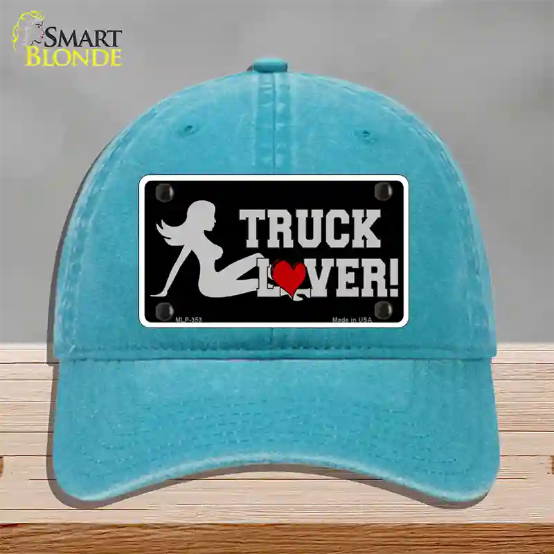Truck Lover Girl Novelty License Plate Hat Unconstructed Cotton / Lake Blue