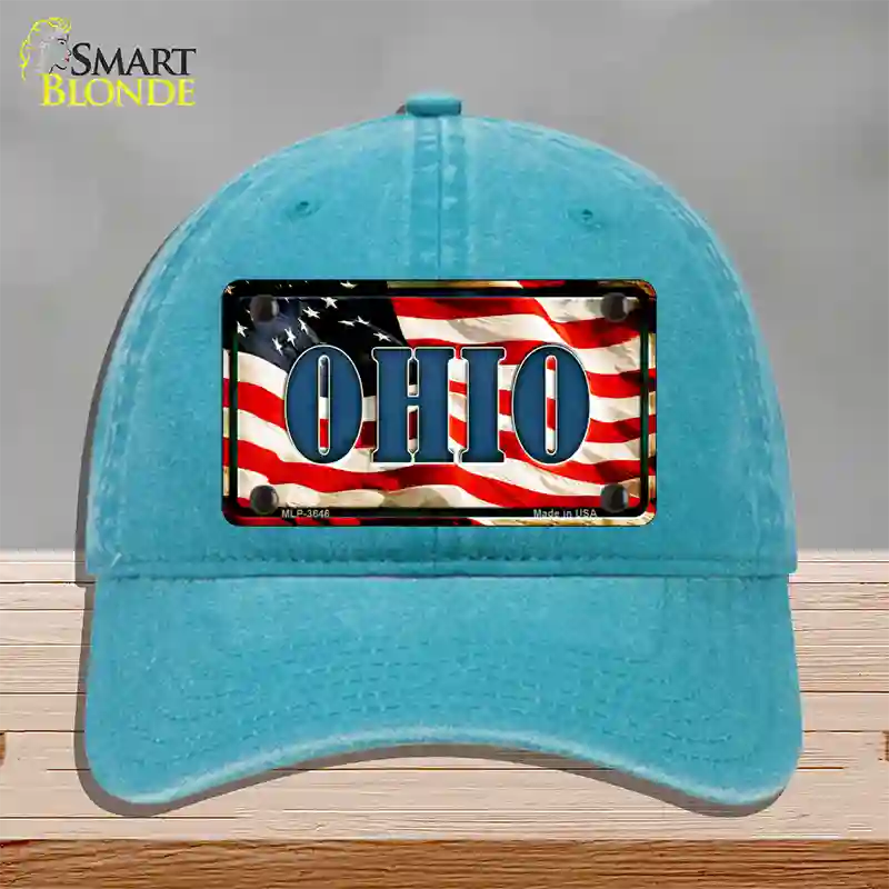 Ohio USA Novelty License Plate Hat Unconstructed Cotton / Lake Blue