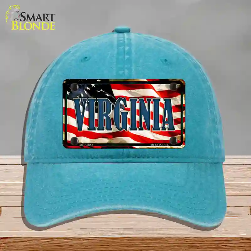 Virginia USA Novelty License Plate Hat Unconstructed Cotton / Lake Blue