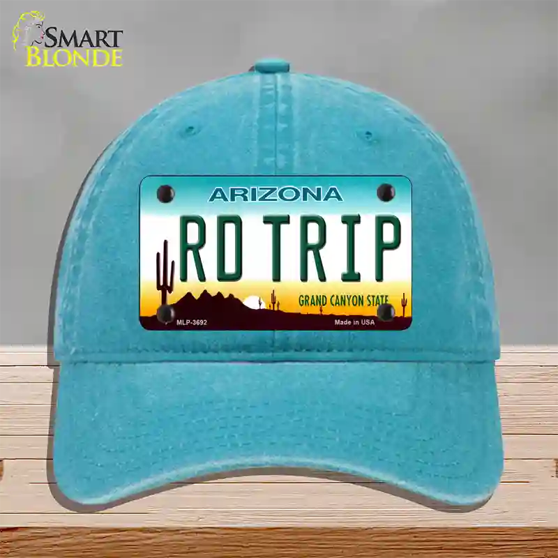 Rd Trip Arizona Novelty License Plate Hat Unconstructed Cotton / Lake Blue
