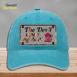 The Devil Made Me Novelty License Plate Hat Unconstructed Cotton / Lake Blue