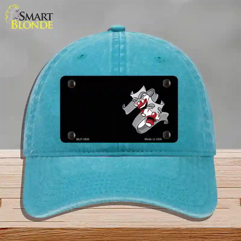 Theater Drama Offset Novelty License Plate Hat Unconstructed Cotton / Lake Blue