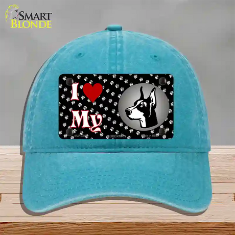 I Love My Doberman Novelty License Plate Hat Unconstructed Cotton / Lake Blue