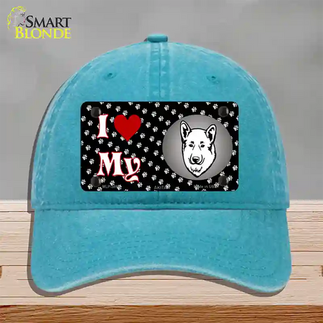 I Love My Akita Novelty License Plate Hat Unconstructed Cotton / Lake Blue