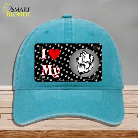 I Love My Australian Shepherd Novelty License Plate Hat Unconstructed Cotton / Lake Blue