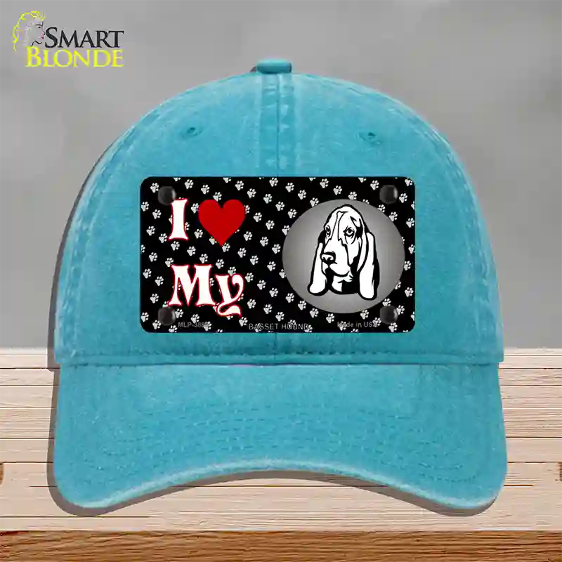 I Love My Basset Hound Novelty License Plate Hat Unconstructed Cotton / Lake Blue