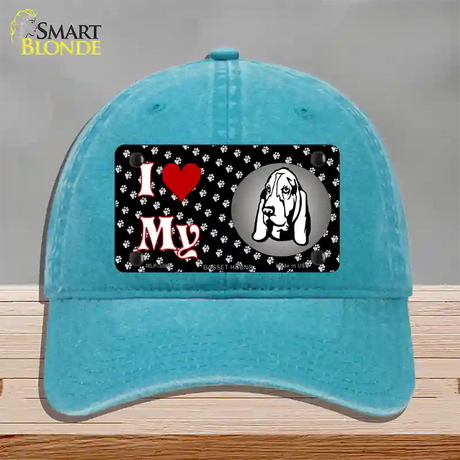 I Love My Basset Hound Novelty License Plate Hat Unconstructed Cotton / Lake Blue