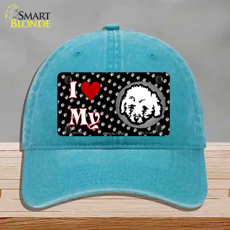 I Love My Bichon Frise Novelty License Plate Hat Unconstructed Cotton / Lake Blue