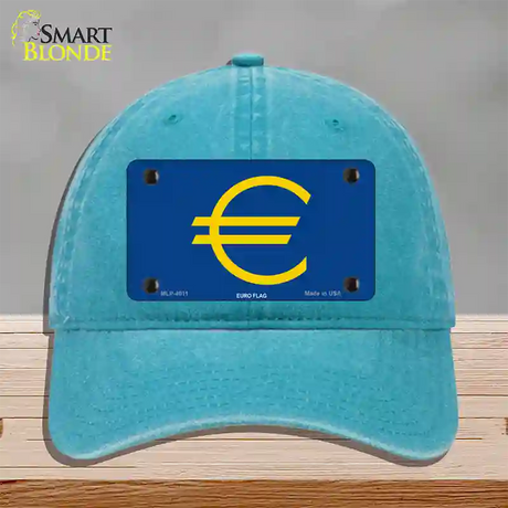 Euro Flag Novelty License Plate Hat Unconstructed Cotton / Lake Blue