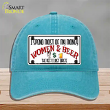 Money On Women And Beer Novelty License Plate Hat Unconstructed Cotton / Lake Blue