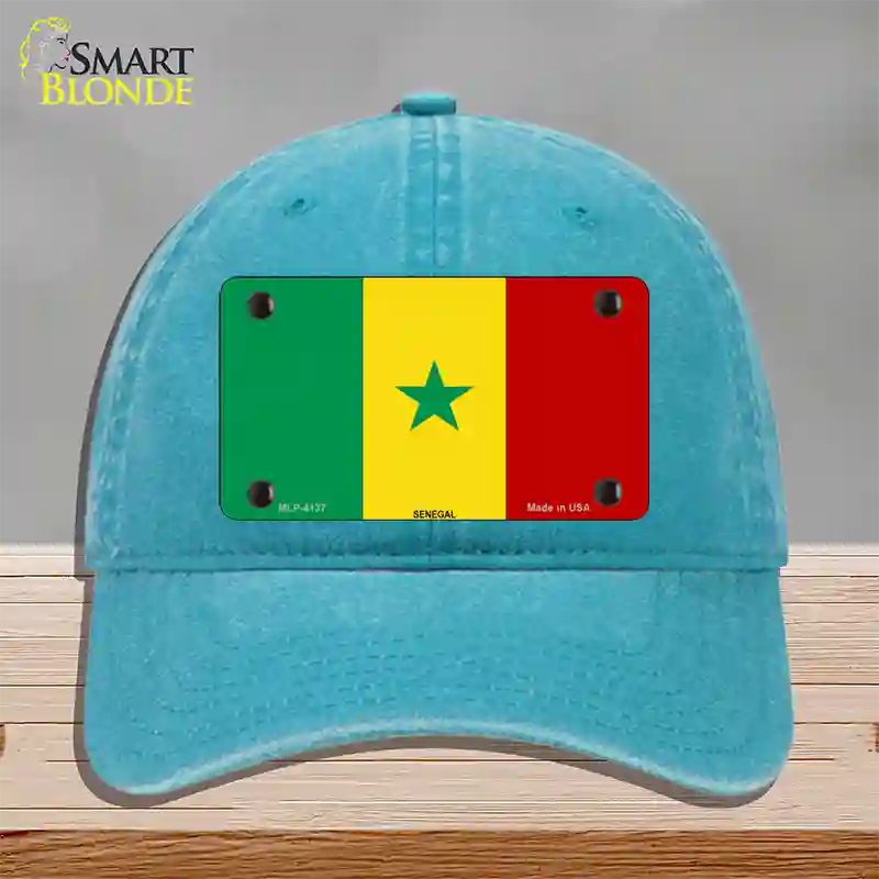 Senegal Flag Novelty License Plate Hat Unconstructed Cotton / Lake Blue