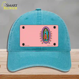 Virgin Mary Pink Novelty License Plate Hat Unconstructed Cotton / Lake Blue
