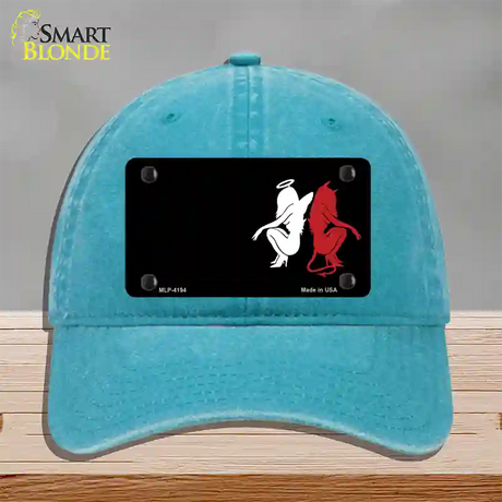 Angel Devil Offset Novelty License Plate Hat Unconstructed Cotton / Lake Blue