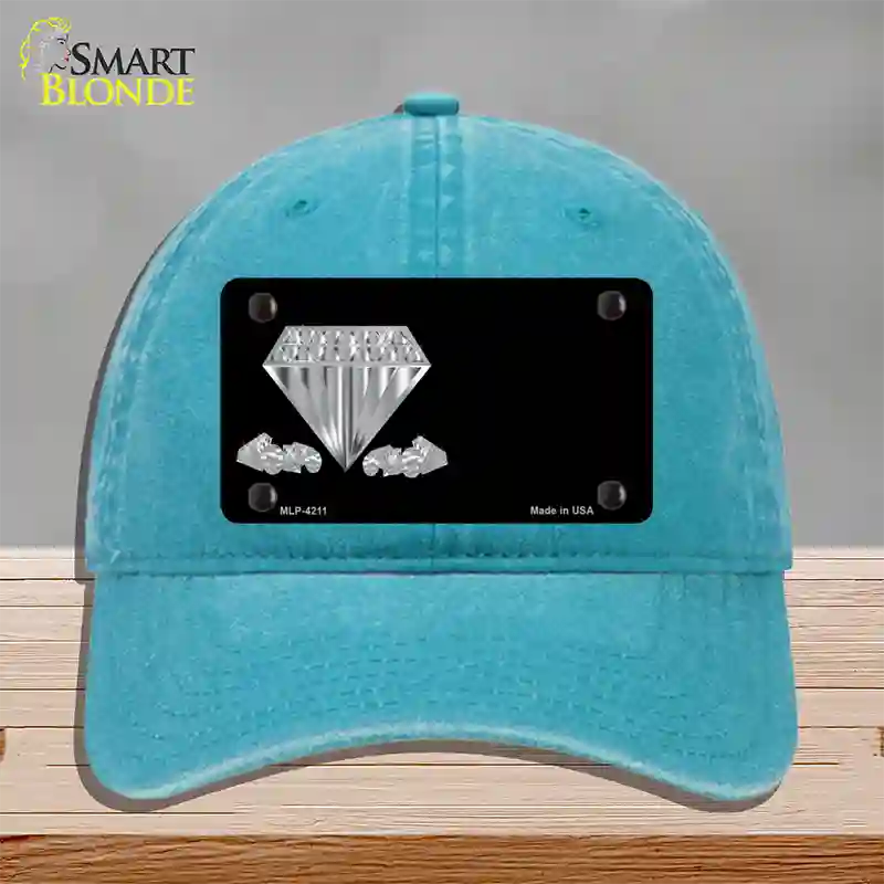 Diamonds Offset Novelty License Plate Hat Unconstructed Cotton / Lake Blue