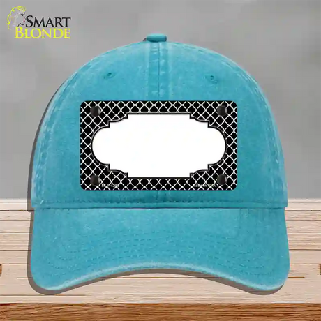 Black White Quatrefoil Center Scallop Novelty License Plate Hat Unconstructed Cotton / Lake Blue