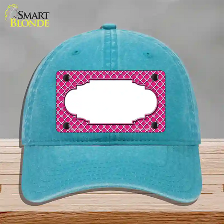 Pink White Quatrefoil Center Scallop Novelty License Plate Hat Unconstructed Cotton / Lake Blue