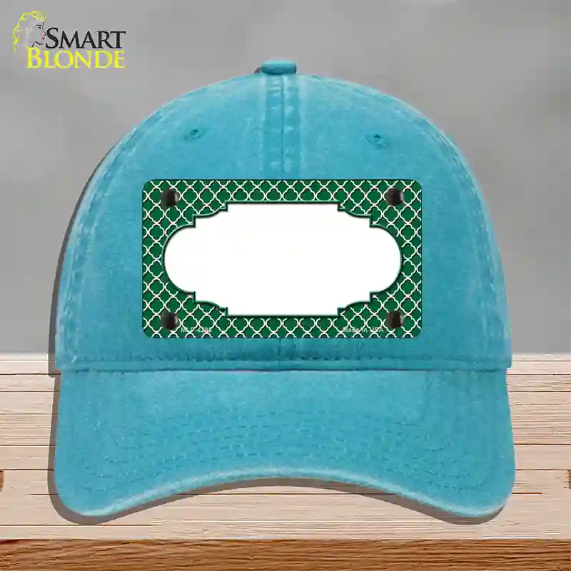 Green White Quatrefoil Center Scallop Novelty License Plate Hat Unconstructed Cotton / Lake Blue