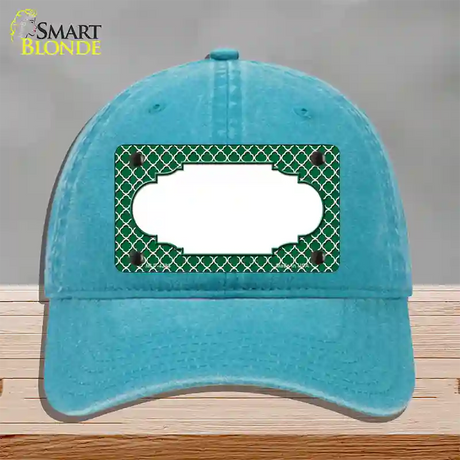Green White Quatrefoil Center Scallop Novelty License Plate Hat Unconstructed Cotton / Lake Blue