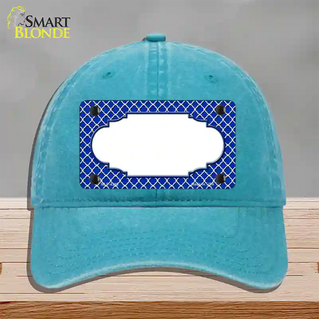 Blue White Quatrefoil Center Scallop Novelty License Plate Hat Unconstructed Cotton / Lake Blue