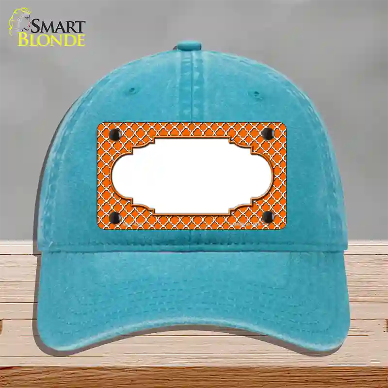 Orange White Quatrefoil Center Scallop Novelty License Plate Hat Unconstructed Cotton / Lake Blue