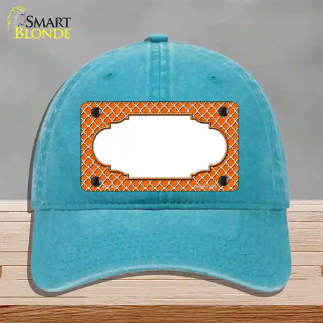 Orange White Quatrefoil Center Scallop Novelty License Plate Hat Unconstructed Cotton / Lake Blue