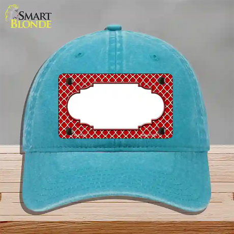 Red White Quatrefoil Center Scallop Novelty License Plate Hat Unconstructed Cotton / Lake Blue