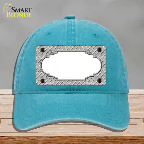 Grey White Quatrefoil Center Scallop Novelty License Plate Hat Unconstructed Cotton / Lake Blue