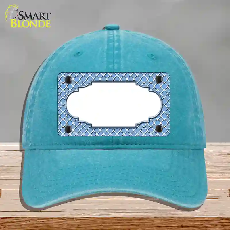 Light Blue White Quatrefoil Center Scallop Novelty License Plate Hat Unconstructed Cotton / Lake Blue