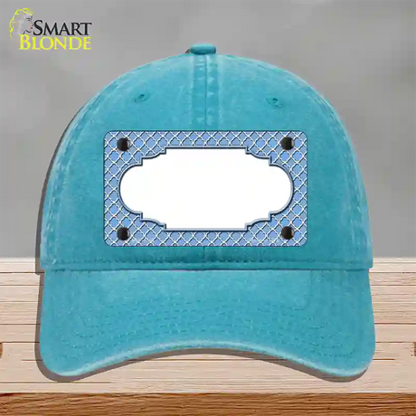 Light Blue White Quatrefoil Center Scallop Novelty License Plate Hat Unconstructed Cotton / Lake Blue