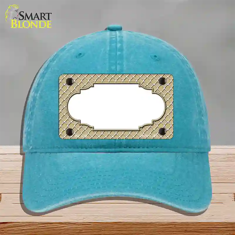 Gold White Quatrefoil Center Scallop Novelty License Plate Hat Unconstructed Cotton / Lake Blue