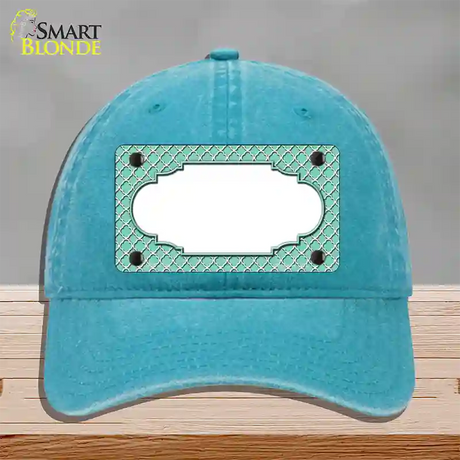 Mint White Quatrefoil Center Scallop Novelty License Plate Hat Unconstructed Cotton / Lake Blue
