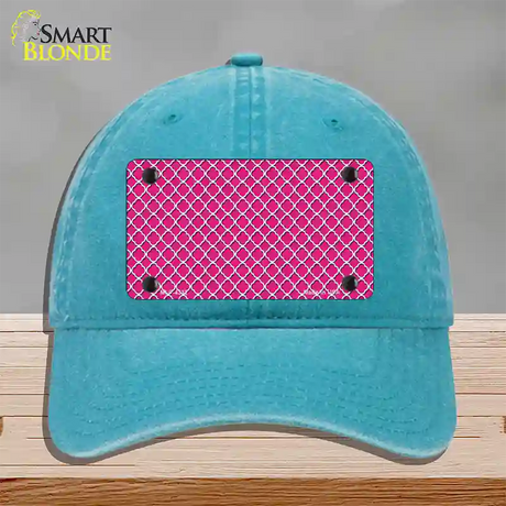 Pink White Quatrefoil Novelty License Plate Hat Unconstructed Cotton / Lake Blue