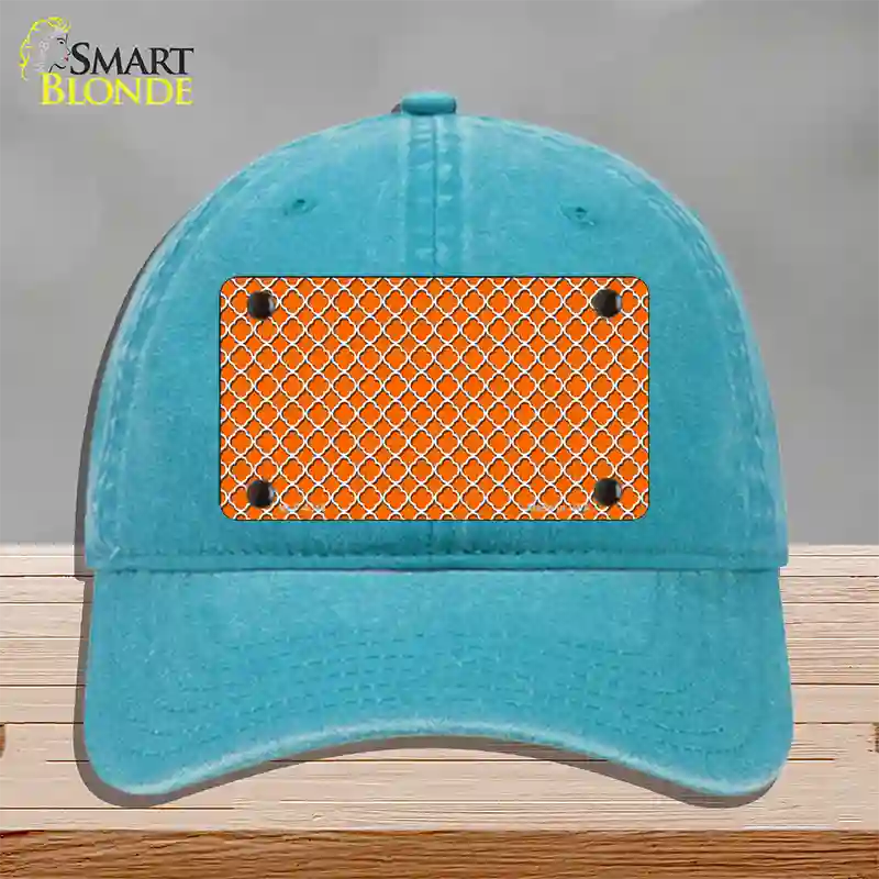 Orange White Quatrefoil Novelty License Plate Hat Unconstructed Cotton / Lake Blue