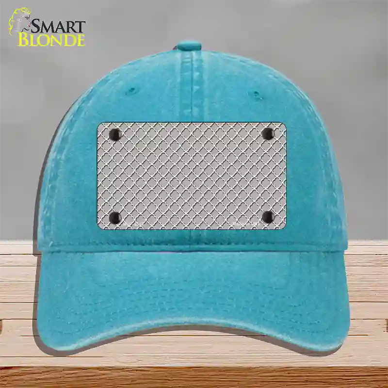 Grey White Quatrefoil Novelty License Plate Hat Unconstructed Cotton / Lake Blue
