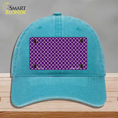 Purple White Quatrefoil Novelty License Plate Hat Unconstructed Cotton / Lake Blue