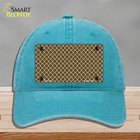 Brown White Quatrefoil Novelty License Plate Hat Unconstructed Cotton / Lake Blue