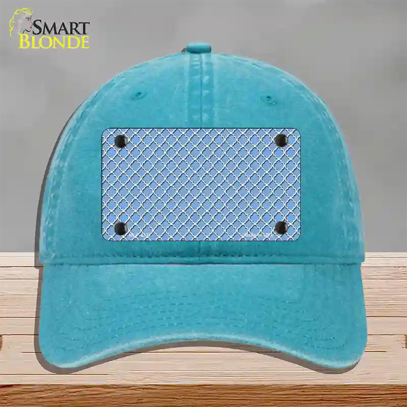 Light Blue White Quatrefoil Novelty License Plate Hat Unconstructed Cotton / Lake Blue