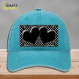 Black White Quatrefoil Black Center Hearts Novelty License Plate Hat Unconstructed Cotton / Lake Blue