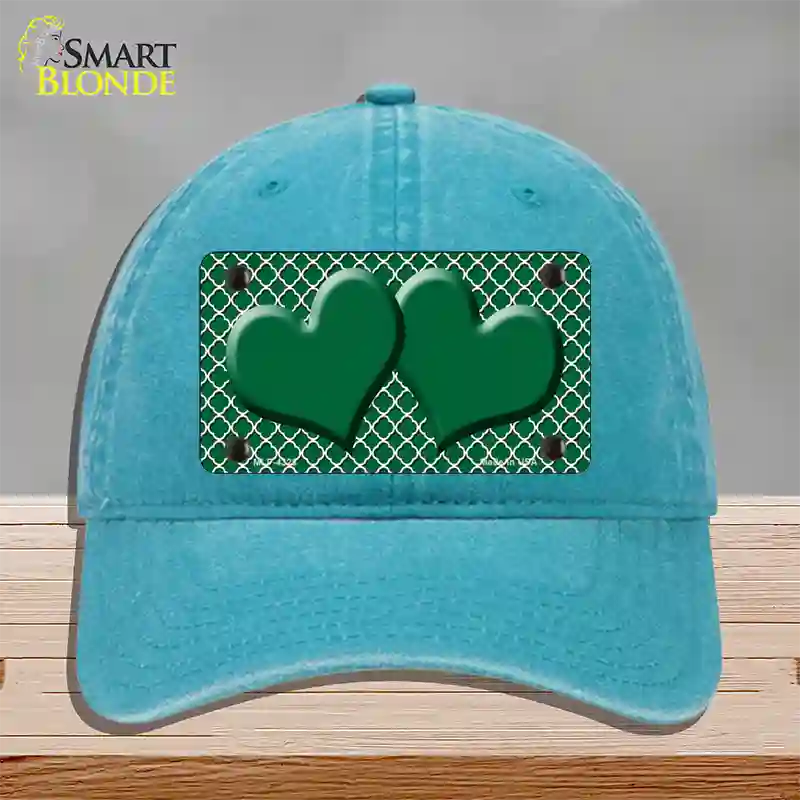 Green White Quatrefoil Green Center Hearts Novelty License Plate Hat Unconstructed Cotton / Lake Blue